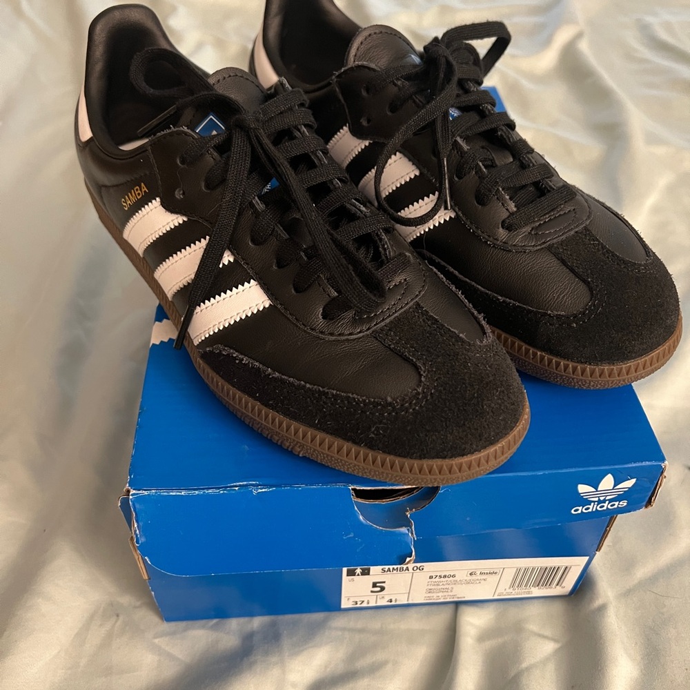 Adidas Black and White Sneakers with Gum Sole
